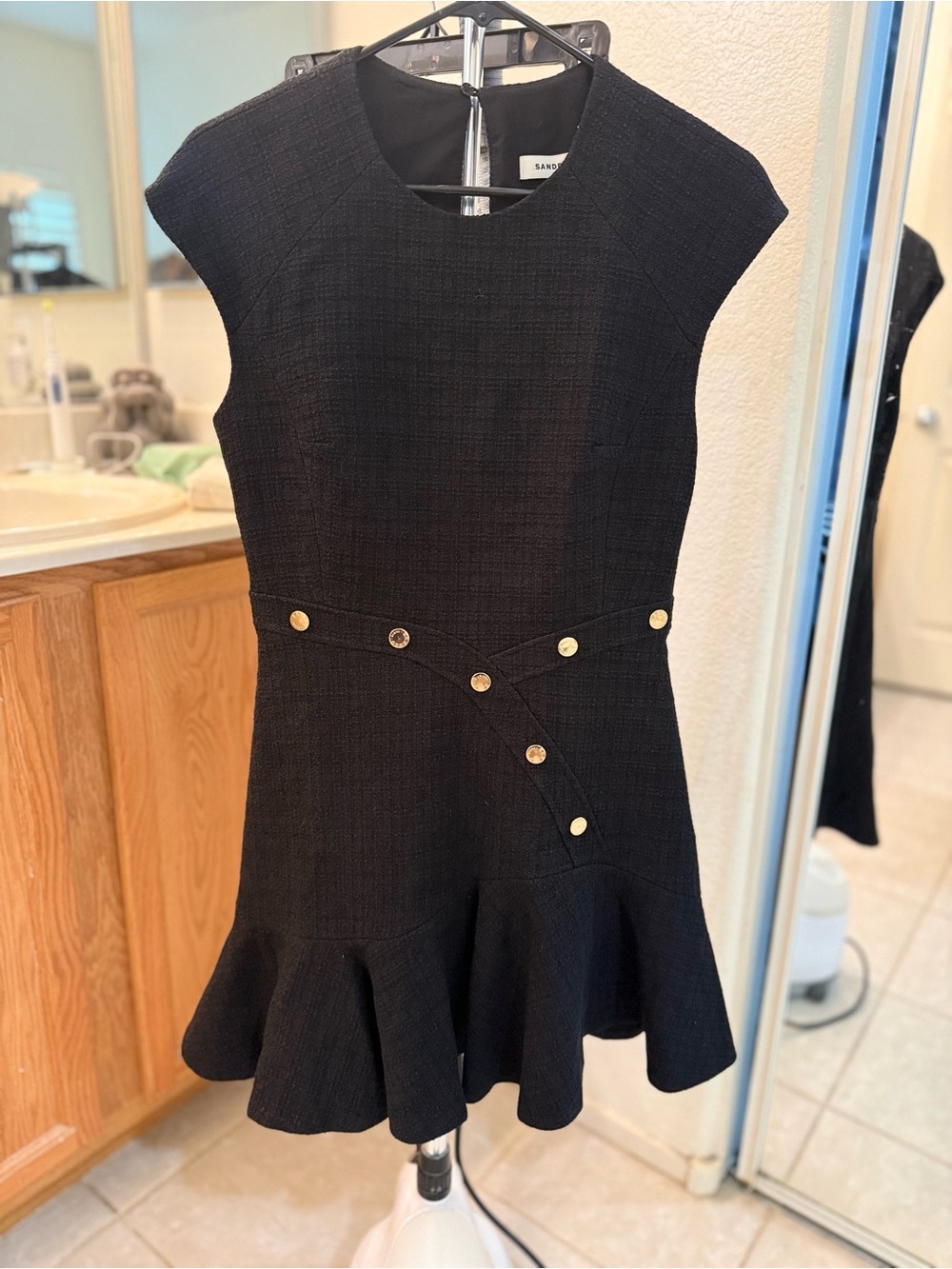 SANDRO Tweed Mini Dress FR38 US6 UK10 M Black Lined Flared NEW WITHOUT TAGS